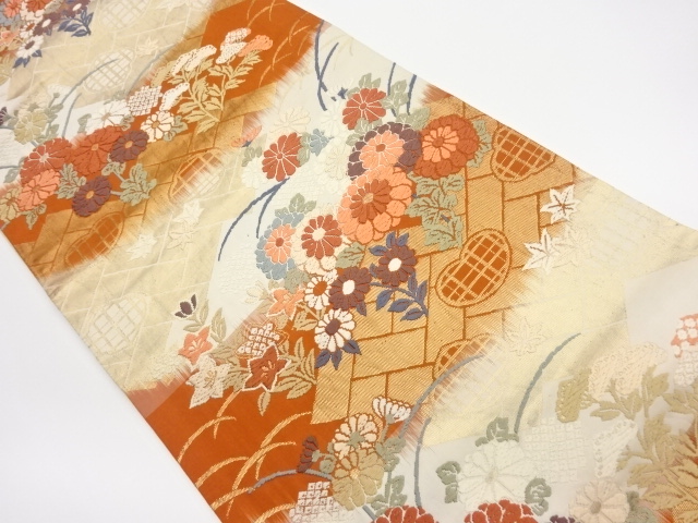 唐織秋草模様織出し袋帯